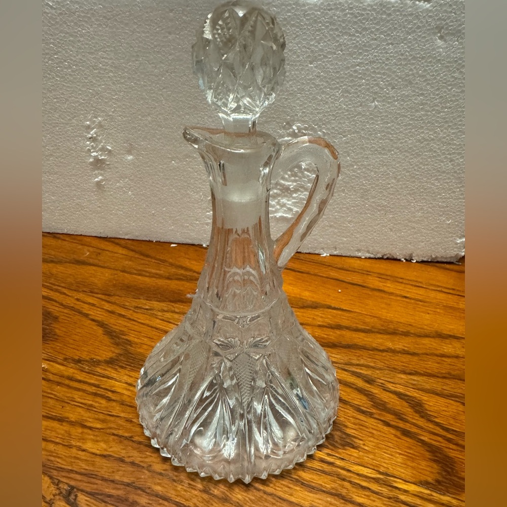 Vintage Cut Crystal Wine Decanter Cruet Etched Barware W/ Stopper